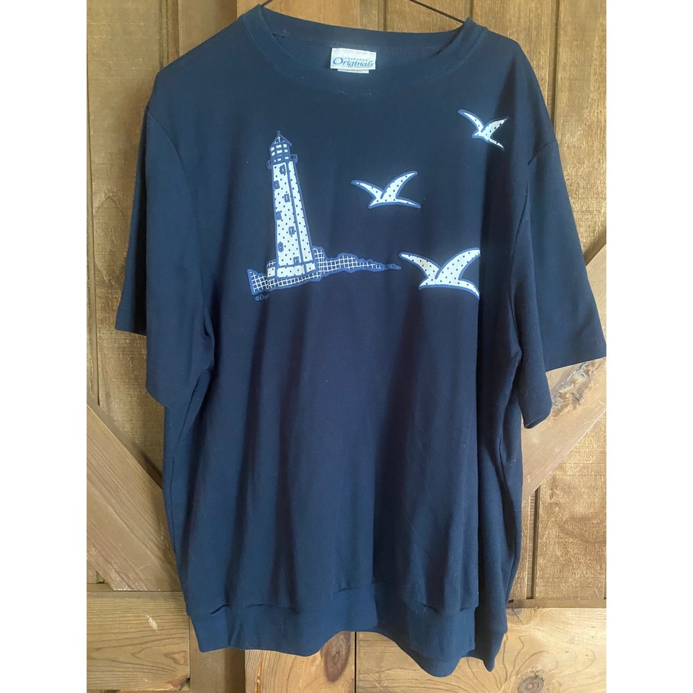 Y2K Frabjous Originals Lighthouse Shirt Womens 3X Navy Blue Excellent Nautical
